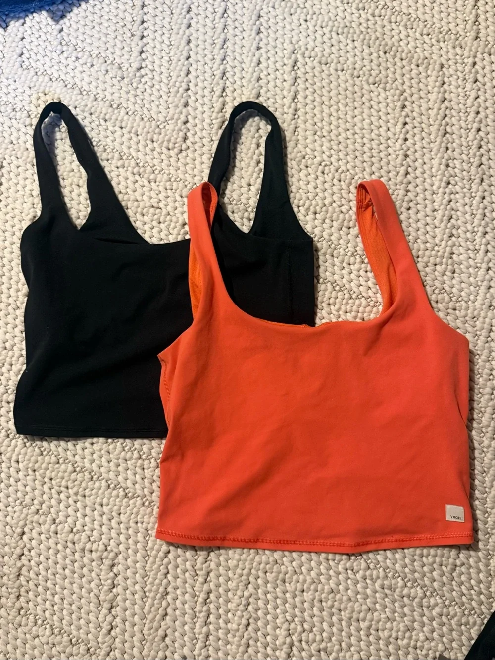 Vuori Daily Cropped Scoop Tank Top Duo — Black & Orange